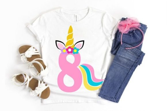 8th Birthday Unicorn SVG: T-Shirt Design Graphics