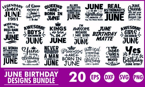 June Birthday SVG Designs Bundle for T-Shirt Graphics